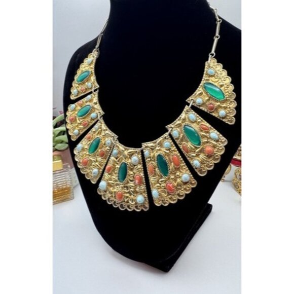 Gorgeous Vintage Silver Tribal With Semi Precious Stones Sterling Silver Set - Picture 4 of 16